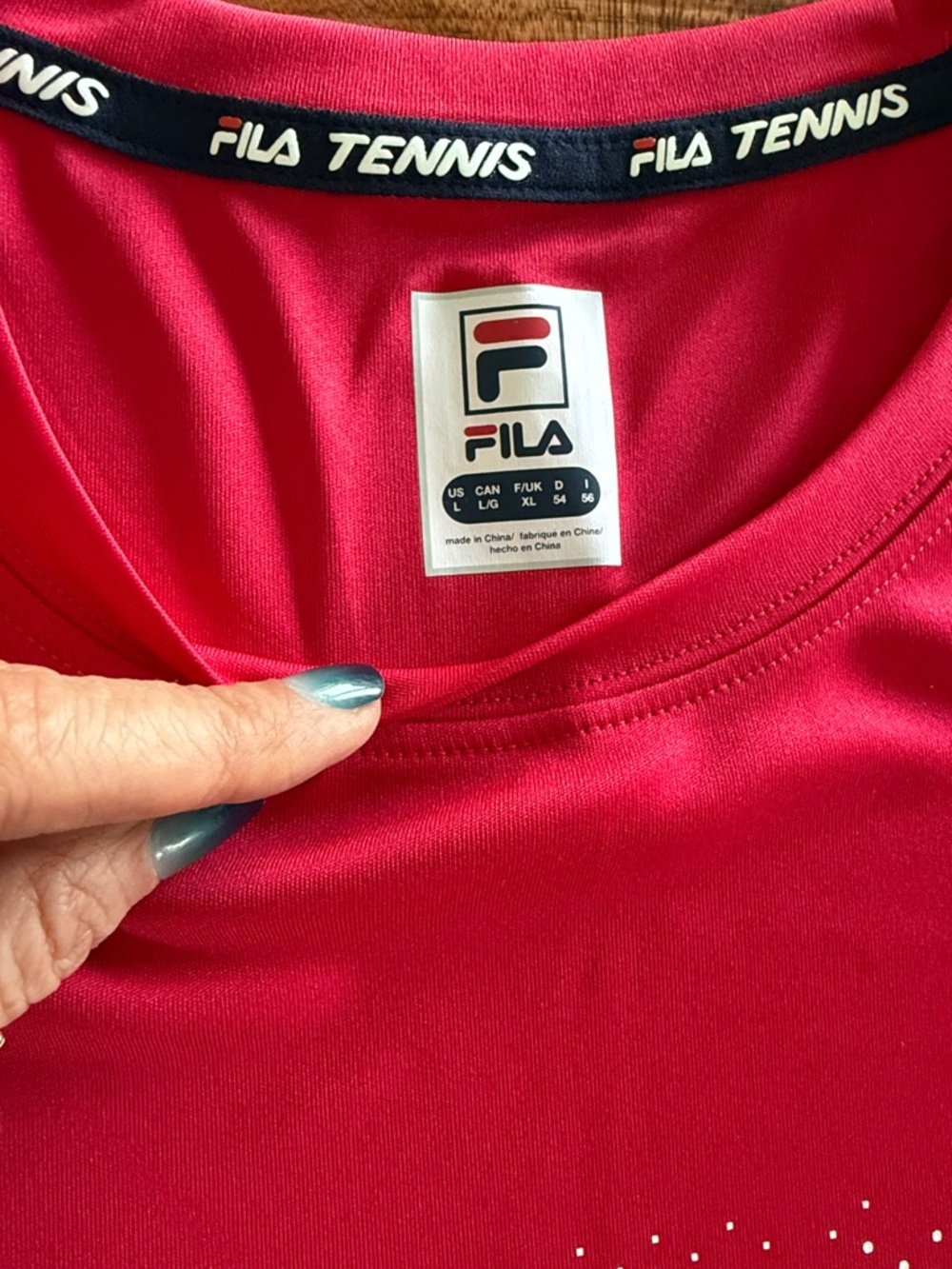 Fila Men's Bright Red Short Sleeve Athletic Tee with White Dot Chest Pattern - Picture 3 of 3